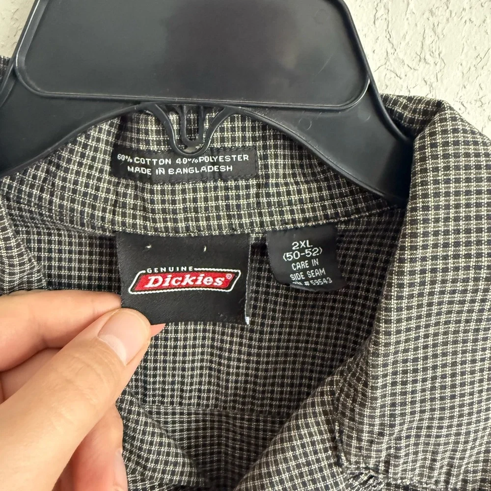 Men’s Brown Dickies Microplaid Short Sleeve Gorpcore, Workmen’s Button Up Shirt - Picture 5 of 6